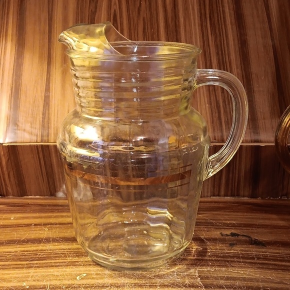Vintage mcm glass gold trim pitcher - Picture 1 of 7